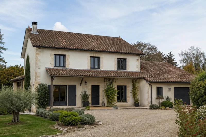Maison à toiture ancienne, tuiles ternies et envahies de mousse (illustration générée par IA)